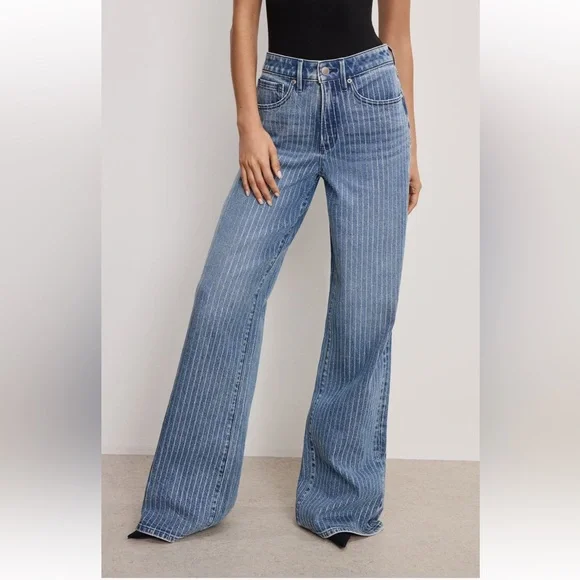 NWT Good American Good Ease Rhinestone Embellished Wide Leg - Picture 11 of 16